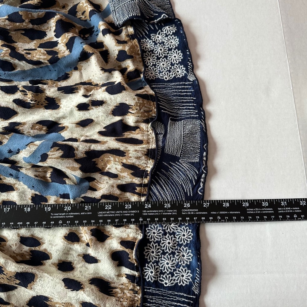 John Mark Leopard Print Embroidered Patchwork Blouse Blue Tan Medium - Picture 6 of 7